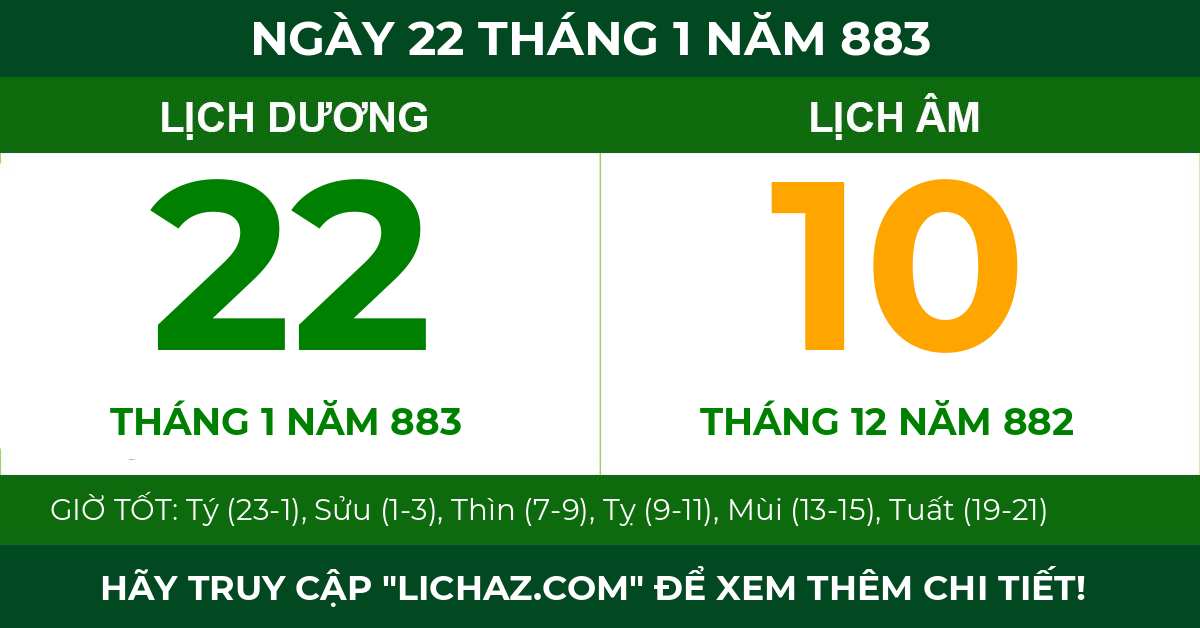 lịch âm ngày 22 tháng 1 năm 883