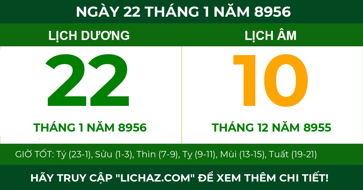 lịch âm ngày 22 tháng 1 năm 8956