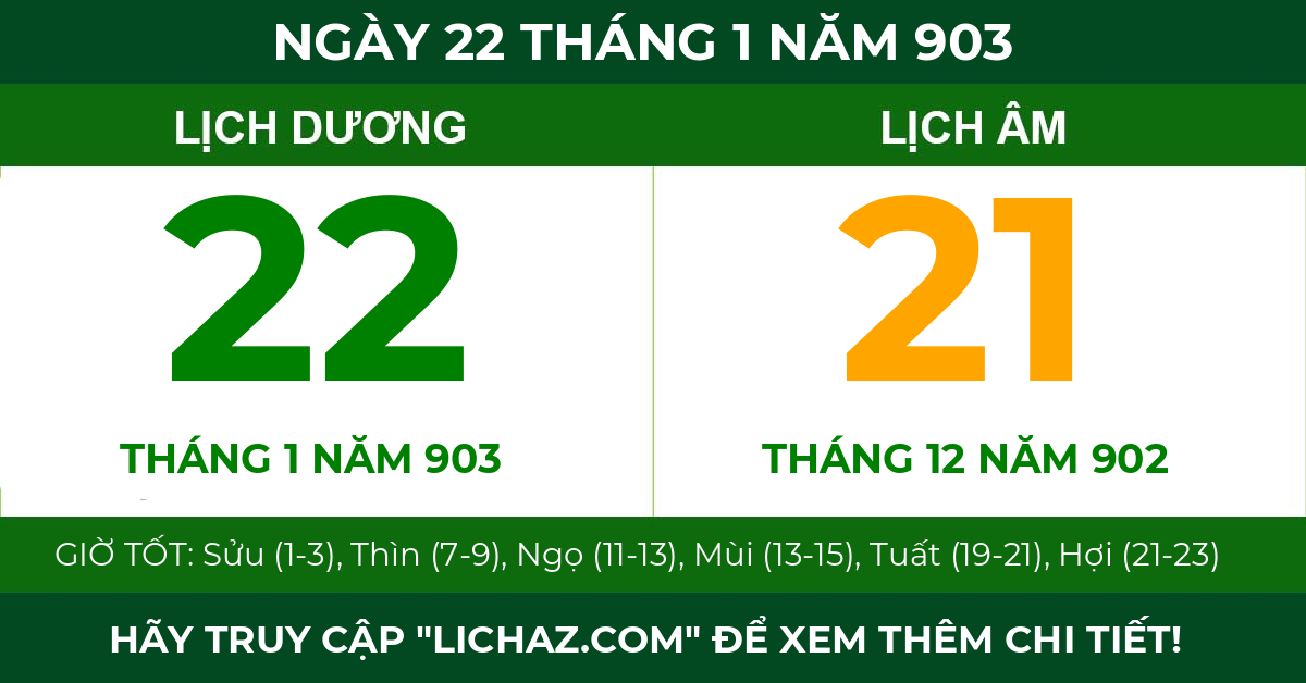 lịch âm ngày 22 tháng 1 năm 903