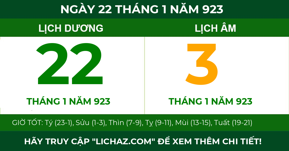 lịch âm ngày 22 tháng 1 năm 923