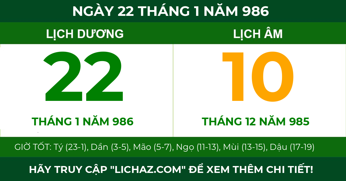lịch âm ngày 22 tháng 1 năm 986