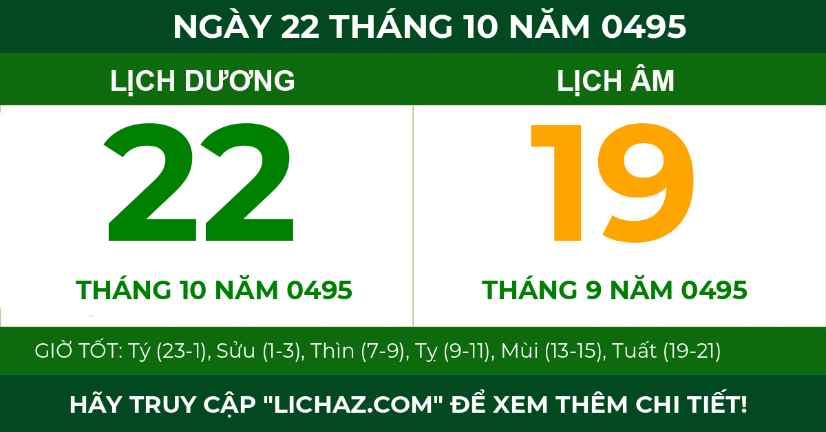 lịch âm ngày 22 tháng 10 năm 0495