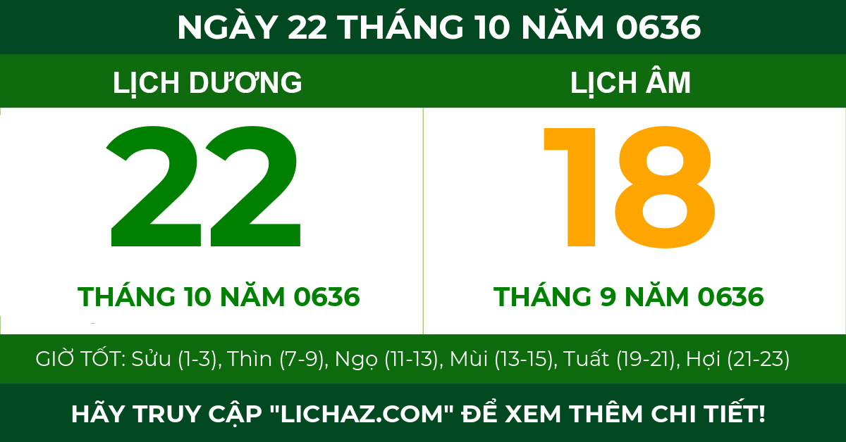 lịch âm ngày 22 tháng 10 năm 0636