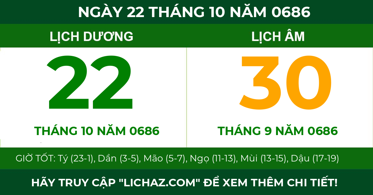 lịch âm ngày 22 tháng 10 năm 0686