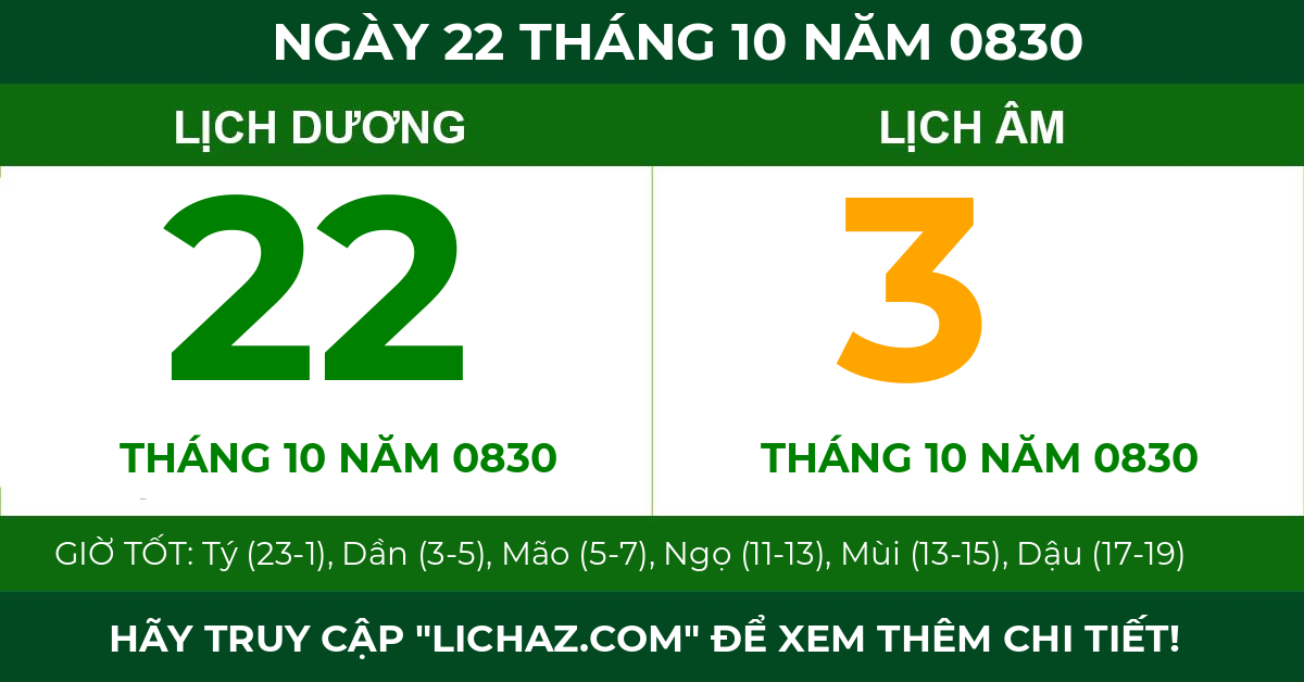 lịch âm ngày 22 tháng 10 năm 0830