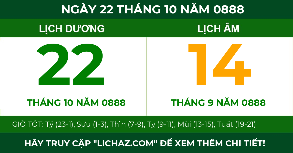 lịch âm ngày 22 tháng 10 năm 0888