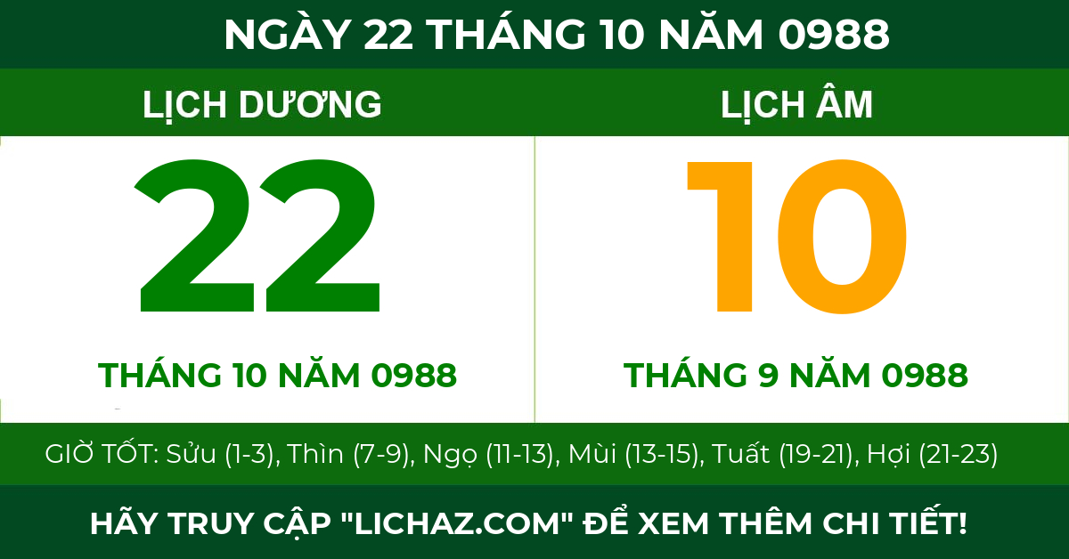 lịch âm ngày 22 tháng 10 năm 0988