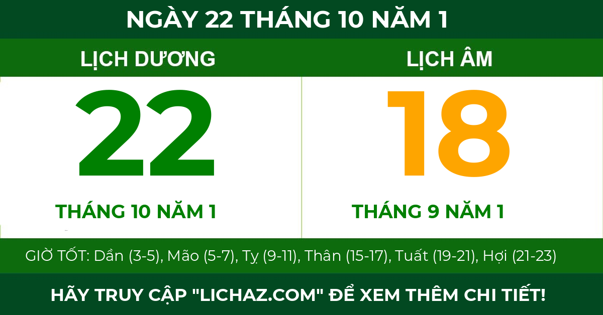 lịch âm ngày 22 tháng 10 năm 1