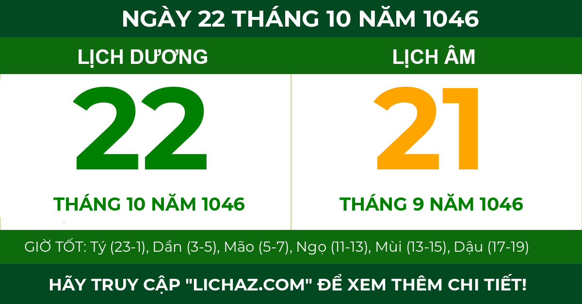 lịch âm ngày 22 tháng 10 năm 1046