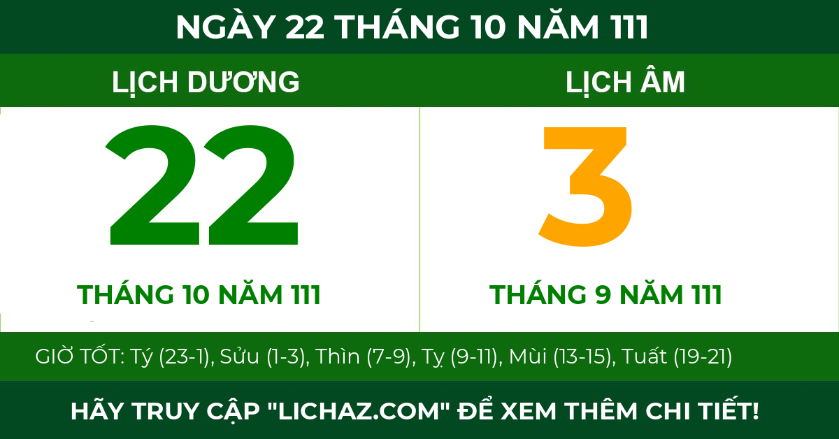 lịch âm ngày 22 tháng 10 năm 111