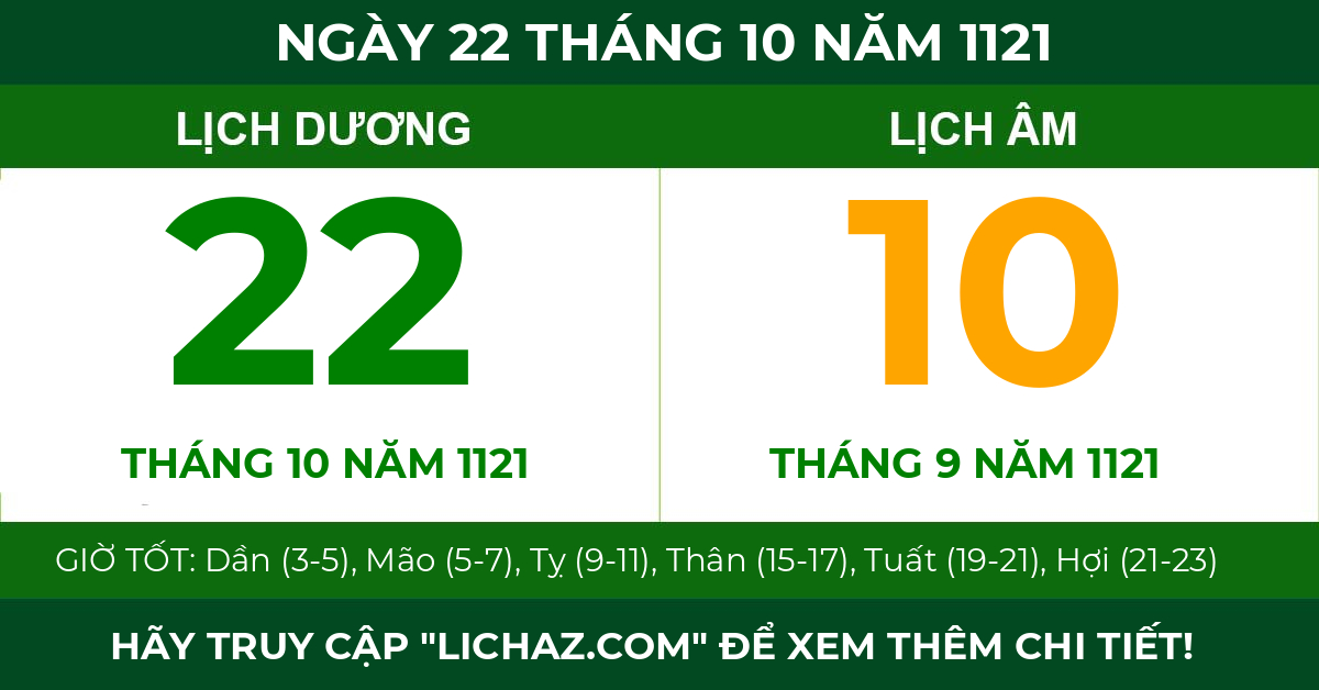 lịch âm ngày 22 tháng 10 năm 1121