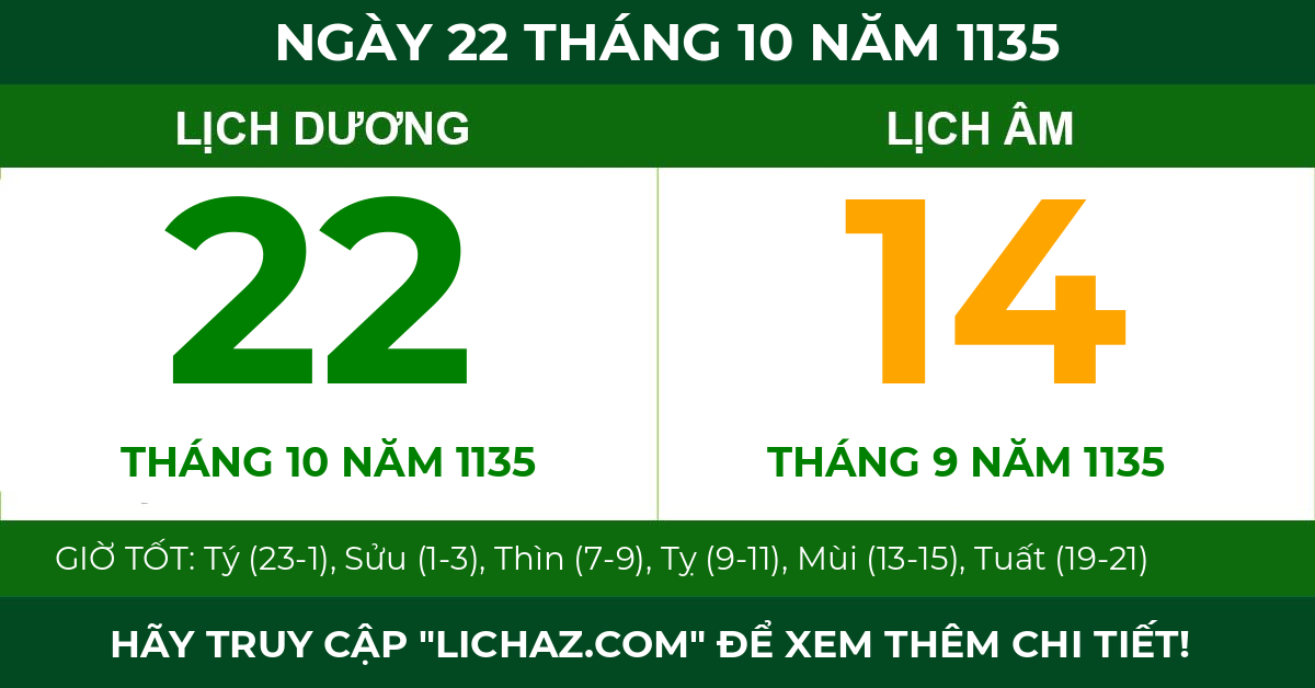 lịch âm ngày 22 tháng 10 năm 1135