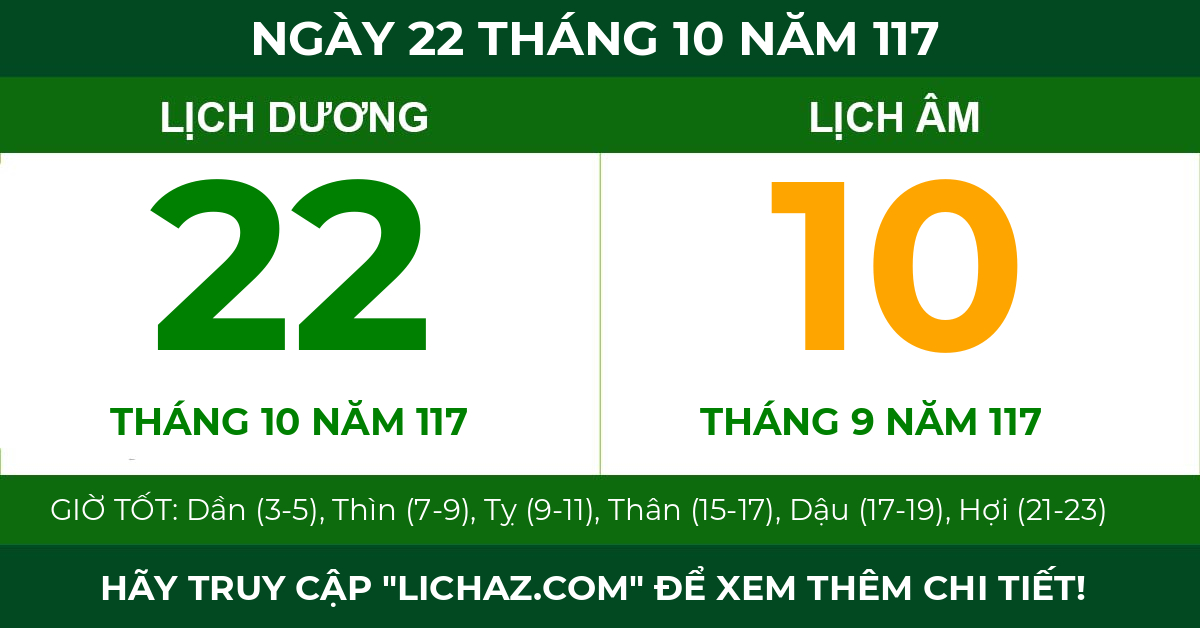 lịch âm ngày 22 tháng 10 năm 117