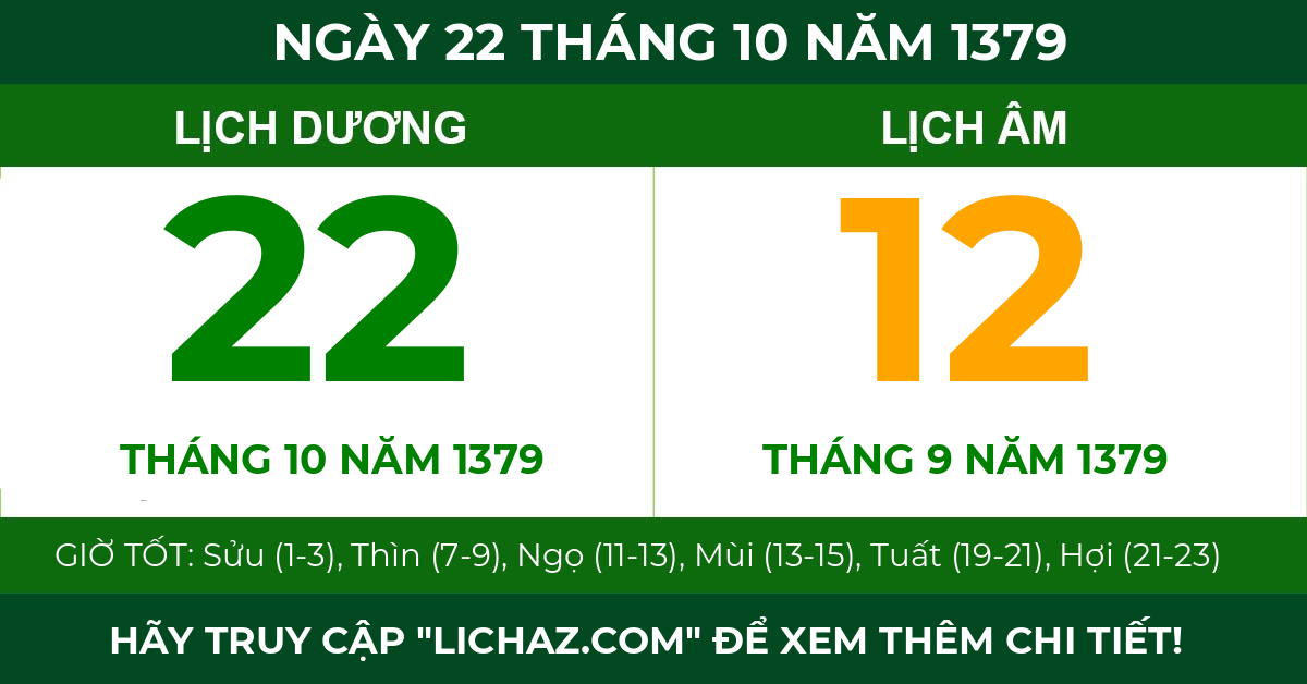 lịch âm ngày 22 tháng 10 năm 1379