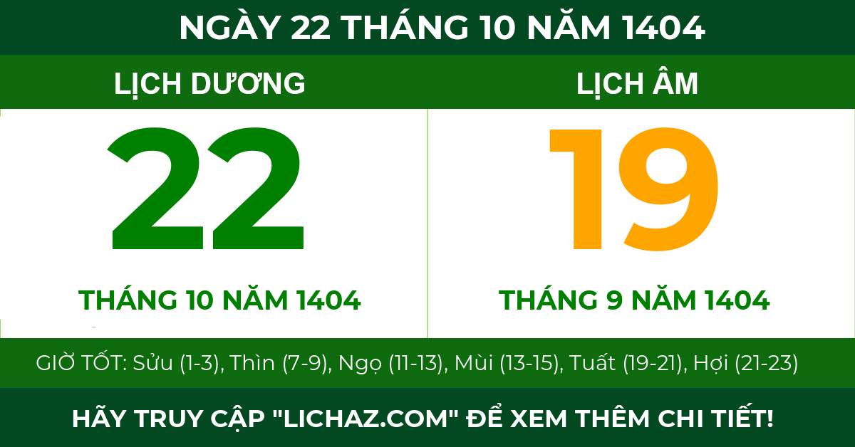 lịch âm ngày 22 tháng 10 năm 1404