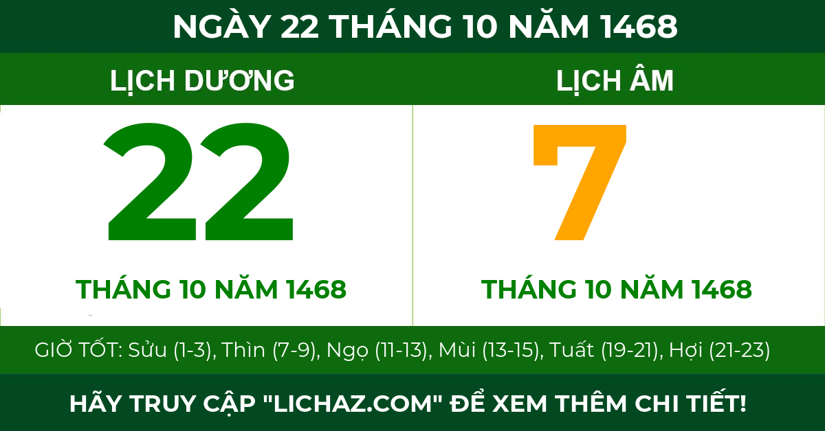 lịch âm ngày 22 tháng 10 năm 1468