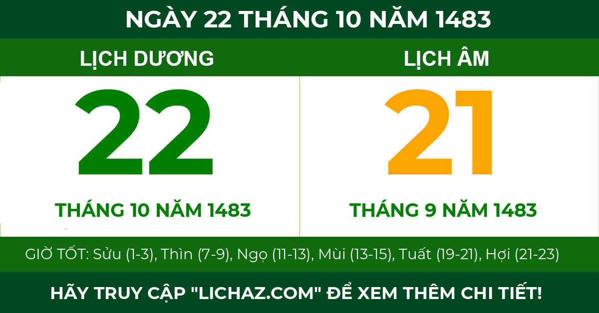 lịch âm ngày 22 tháng 10 năm 1483