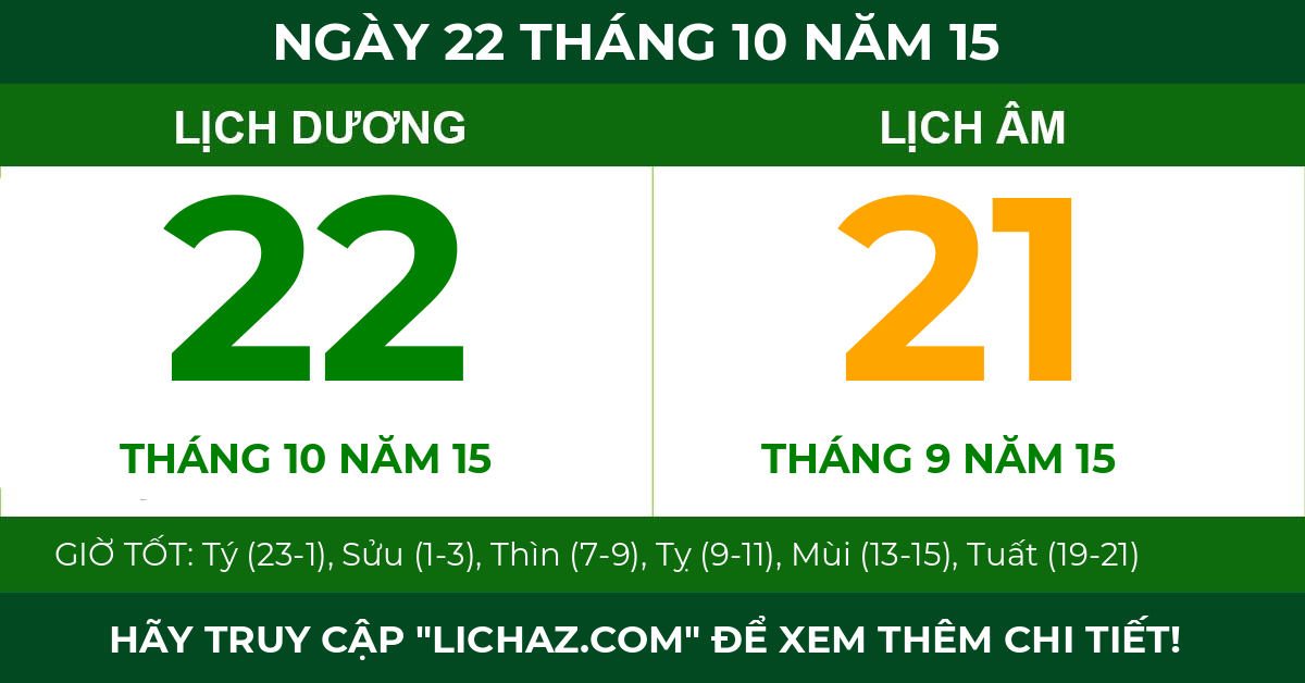 lịch âm ngày 22 tháng 10 năm 15