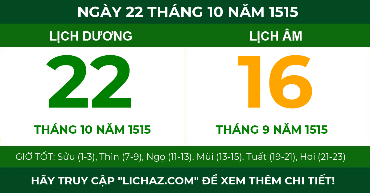 lịch âm ngày 22 tháng 10 năm 1515