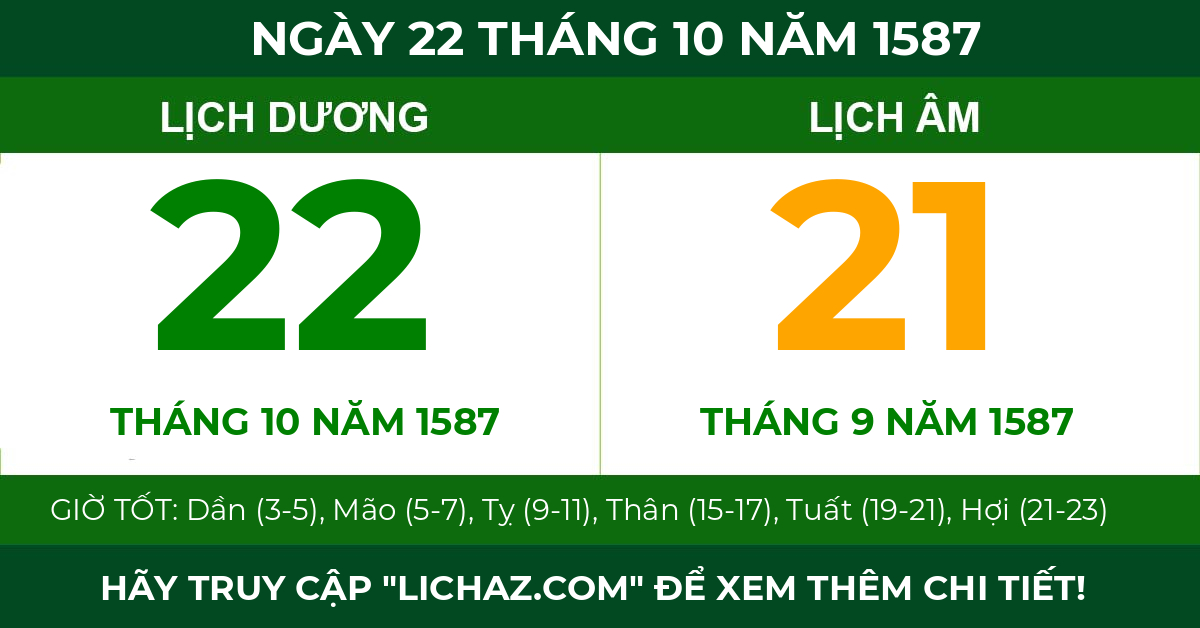lịch âm ngày 22 tháng 10 năm 1587