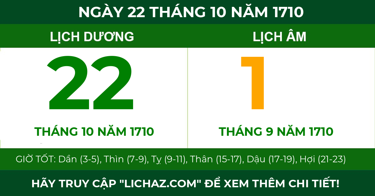lịch âm ngày 22 tháng 10 năm 1710