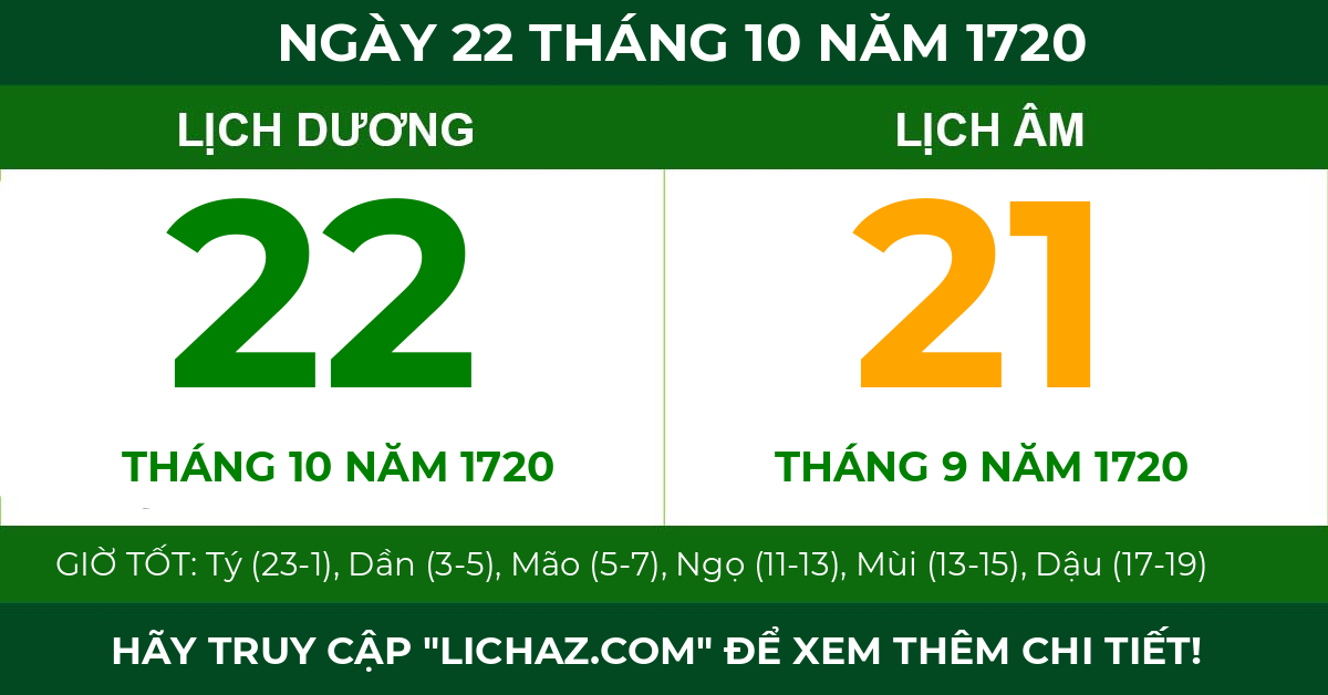 lịch âm ngày 22 tháng 10 năm 1720