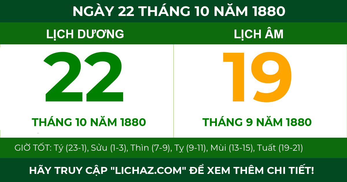 lịch âm ngày 22 tháng 10 năm 1880