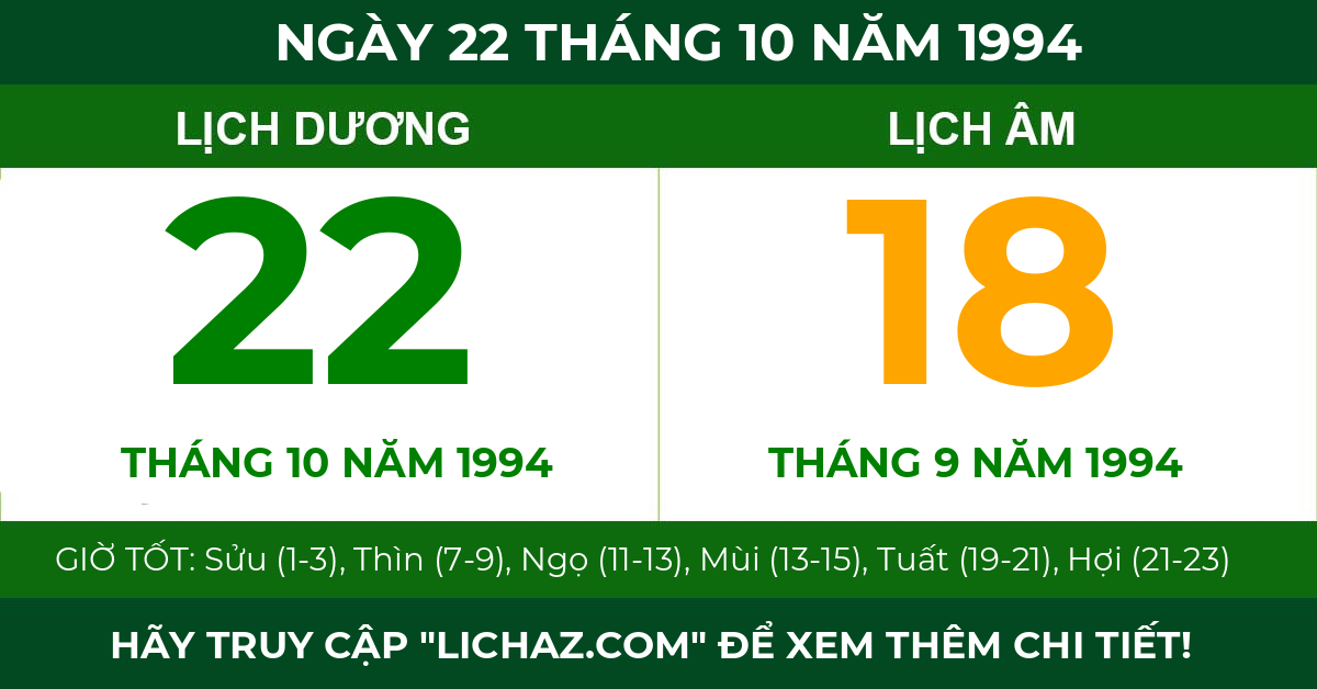 lịch âm ngày 22 tháng 10 năm 1994