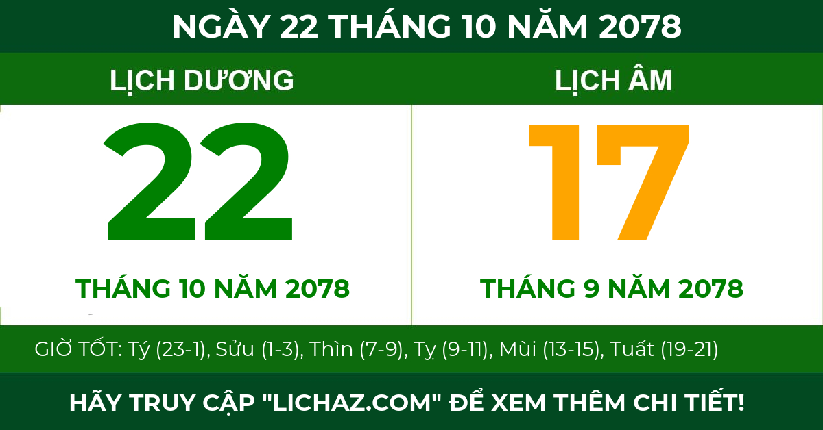 lịch âm ngày 22 tháng 10 năm 2078