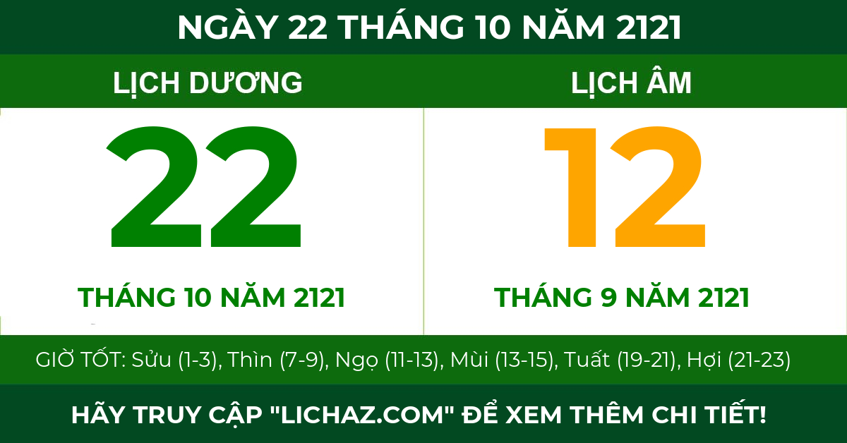 lịch âm ngày 22 tháng 10 năm 2121
