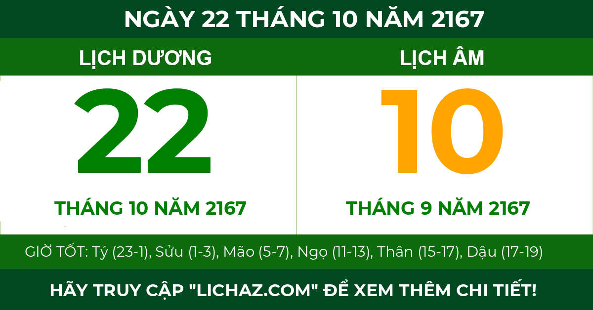lịch âm ngày 22 tháng 10 năm 2167