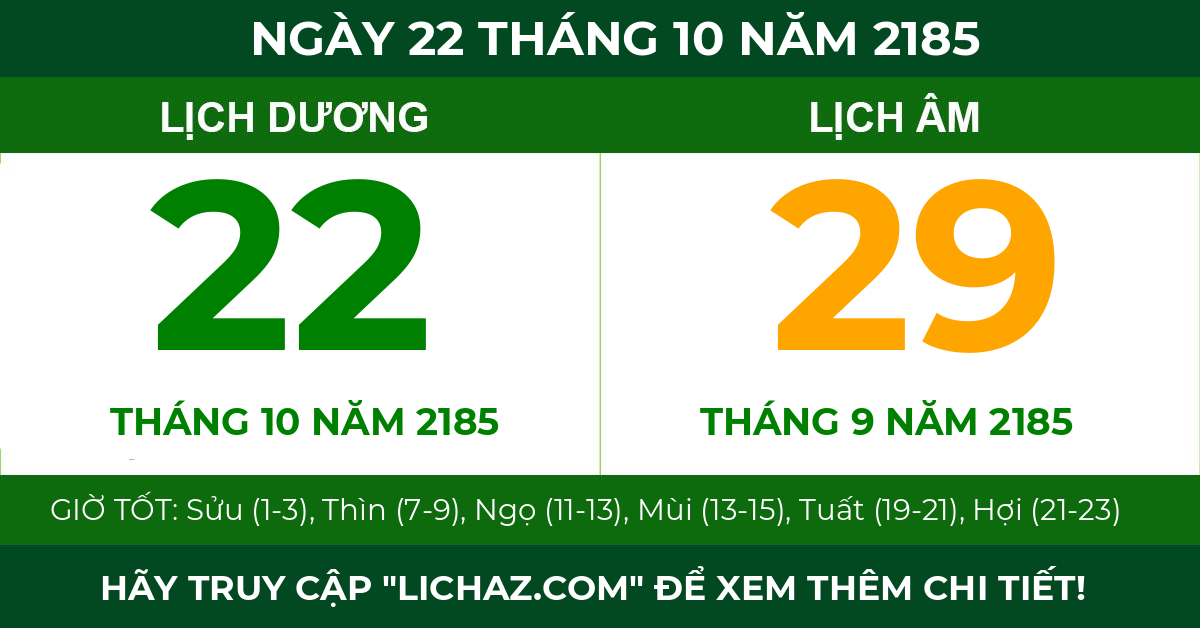 lịch âm ngày 22 tháng 10 năm 2185