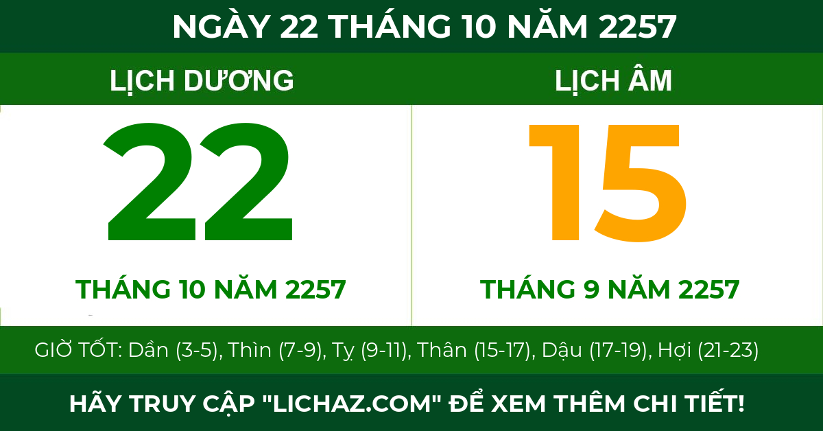 lịch âm ngày 22 tháng 10 năm 2257