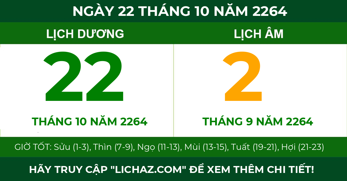 lịch âm ngày 22 tháng 10 năm 2264
