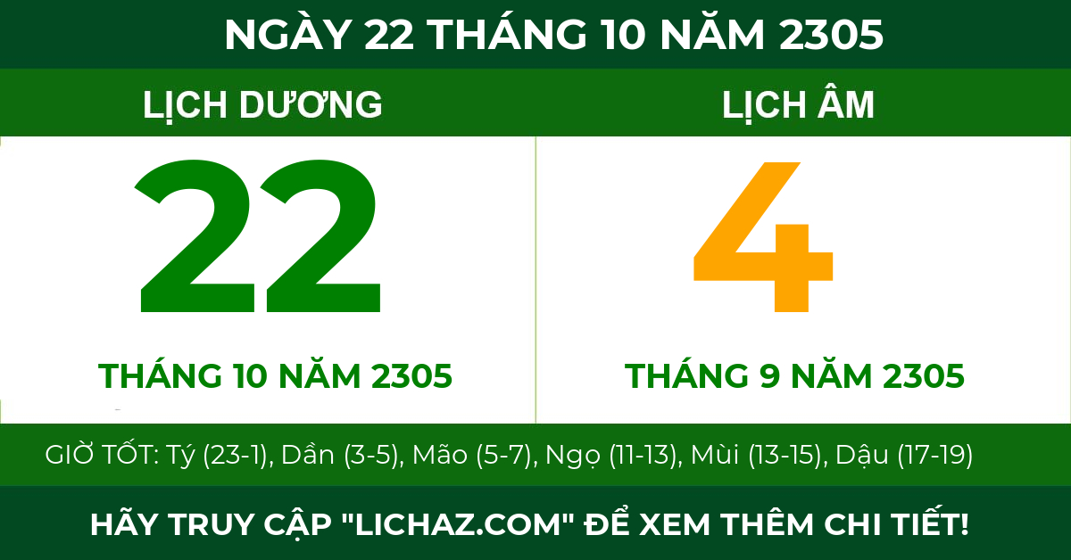 lịch âm ngày 22 tháng 10 năm 2305