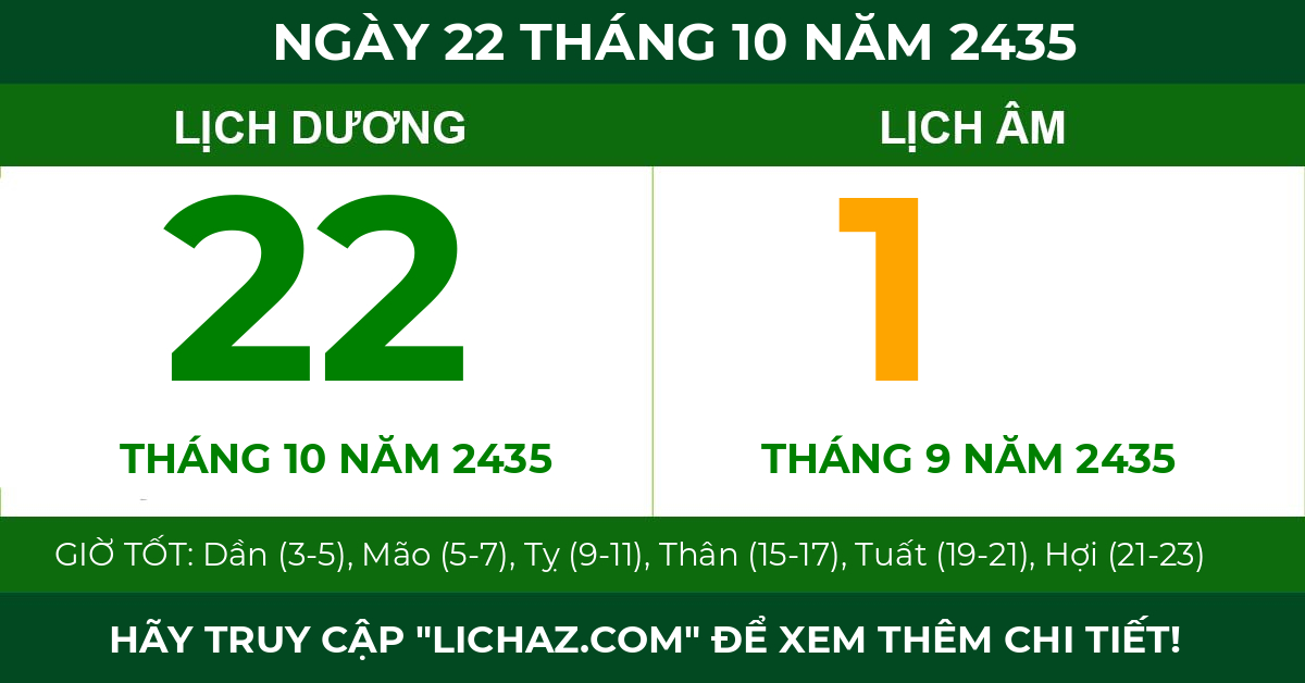 lịch âm ngày 22 tháng 10 năm 2435