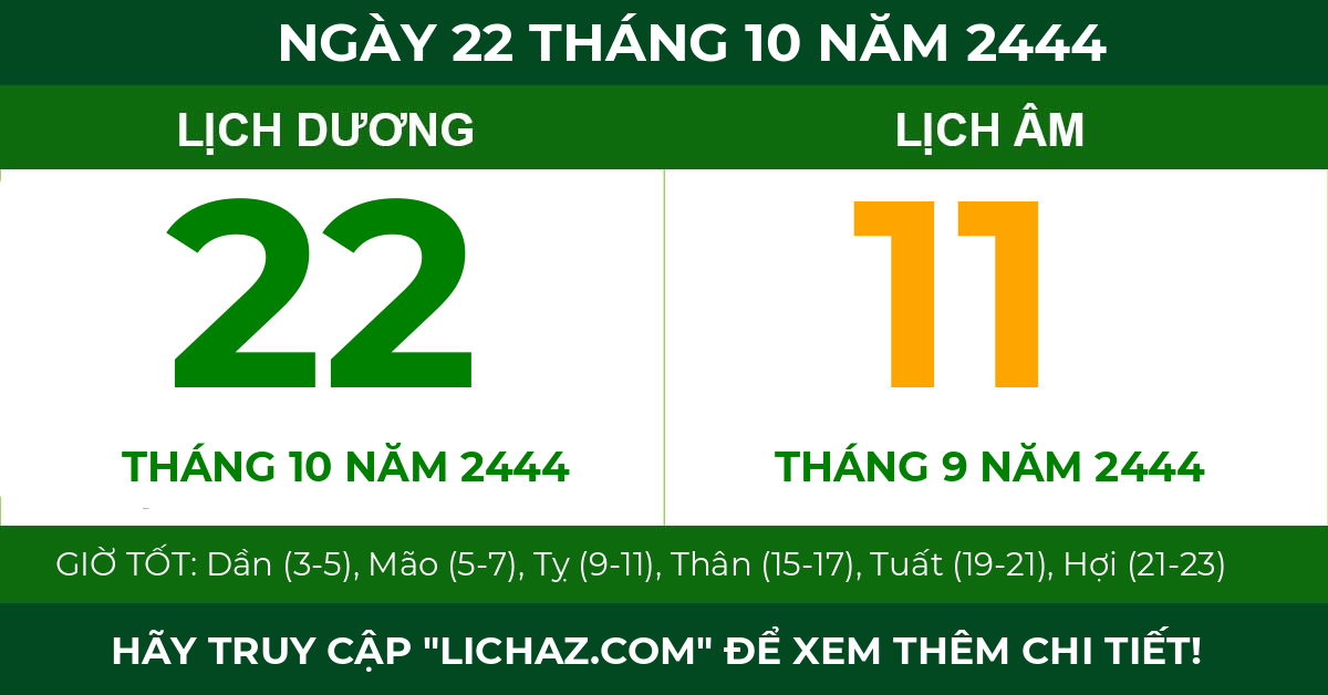 lịch âm ngày 22 tháng 10 năm 2444