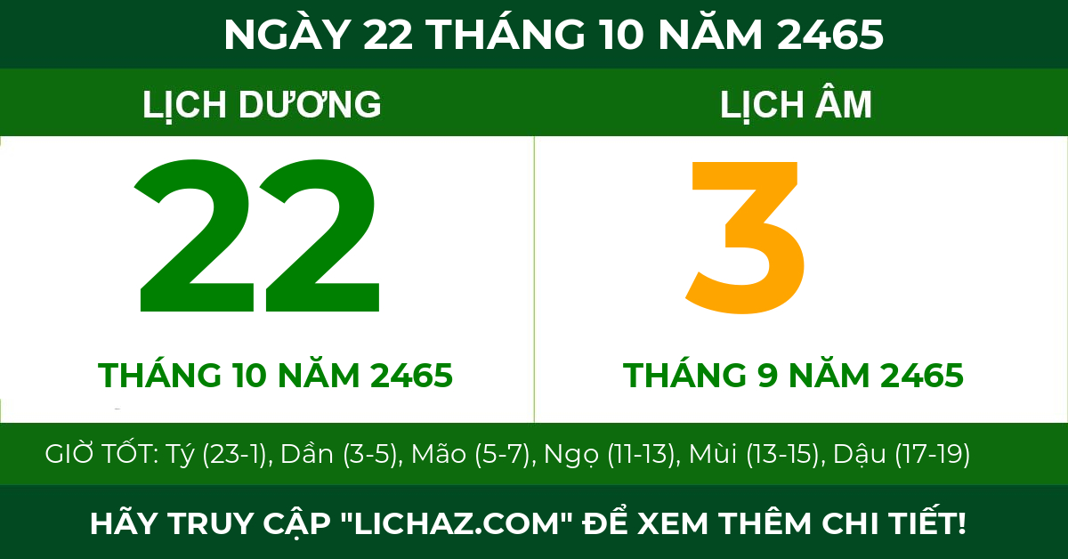 lịch âm ngày 22 tháng 10 năm 2465