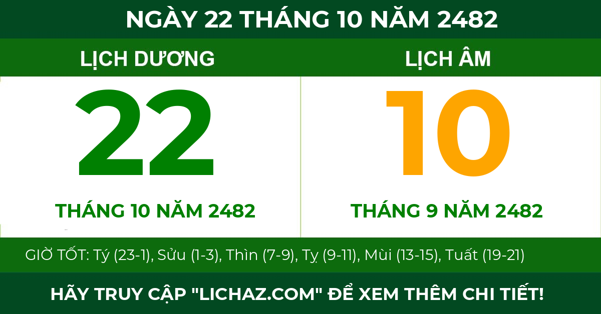 lịch âm ngày 22 tháng 10 năm 2482