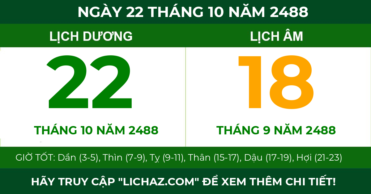 lịch âm ngày 22 tháng 10 năm 2488