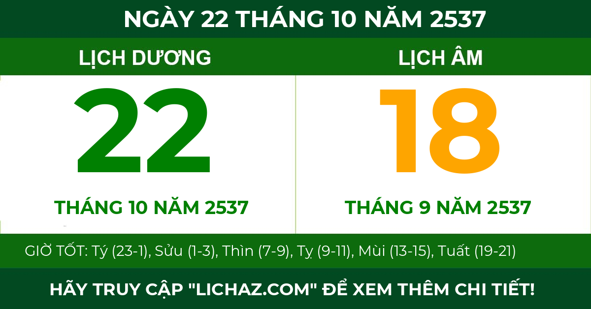 lịch âm ngày 22 tháng 10 năm 2537