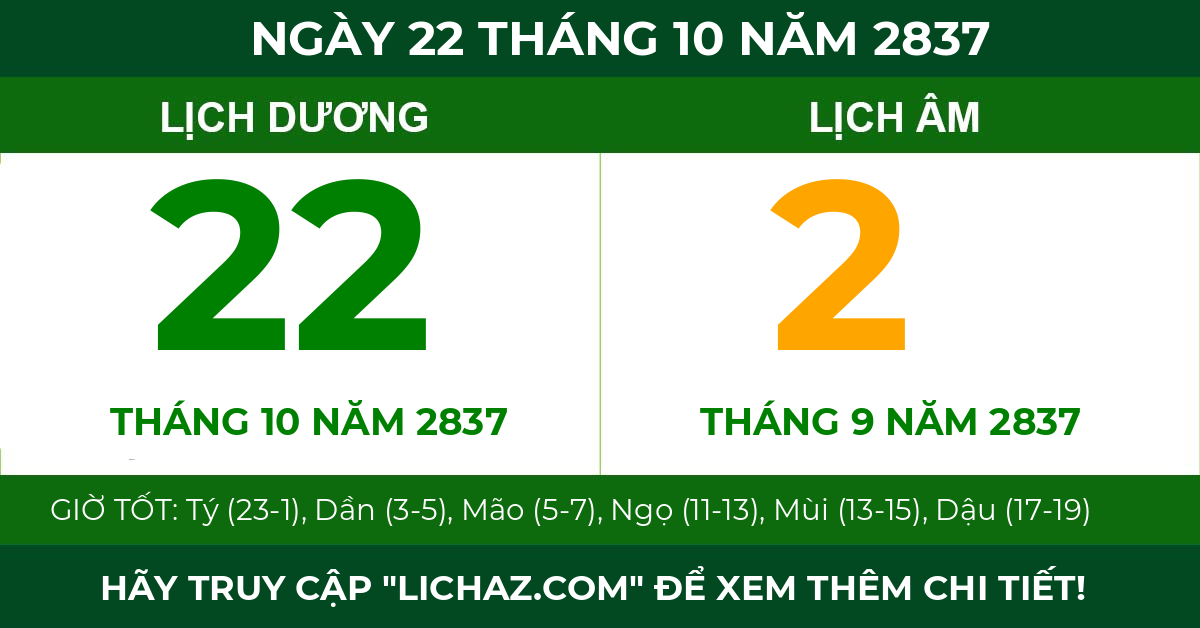 lịch âm ngày 22 tháng 10 năm 2837