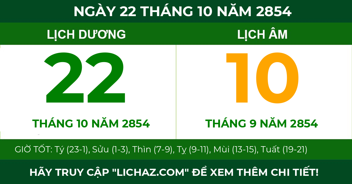 lịch âm ngày 22 tháng 10 năm 2854