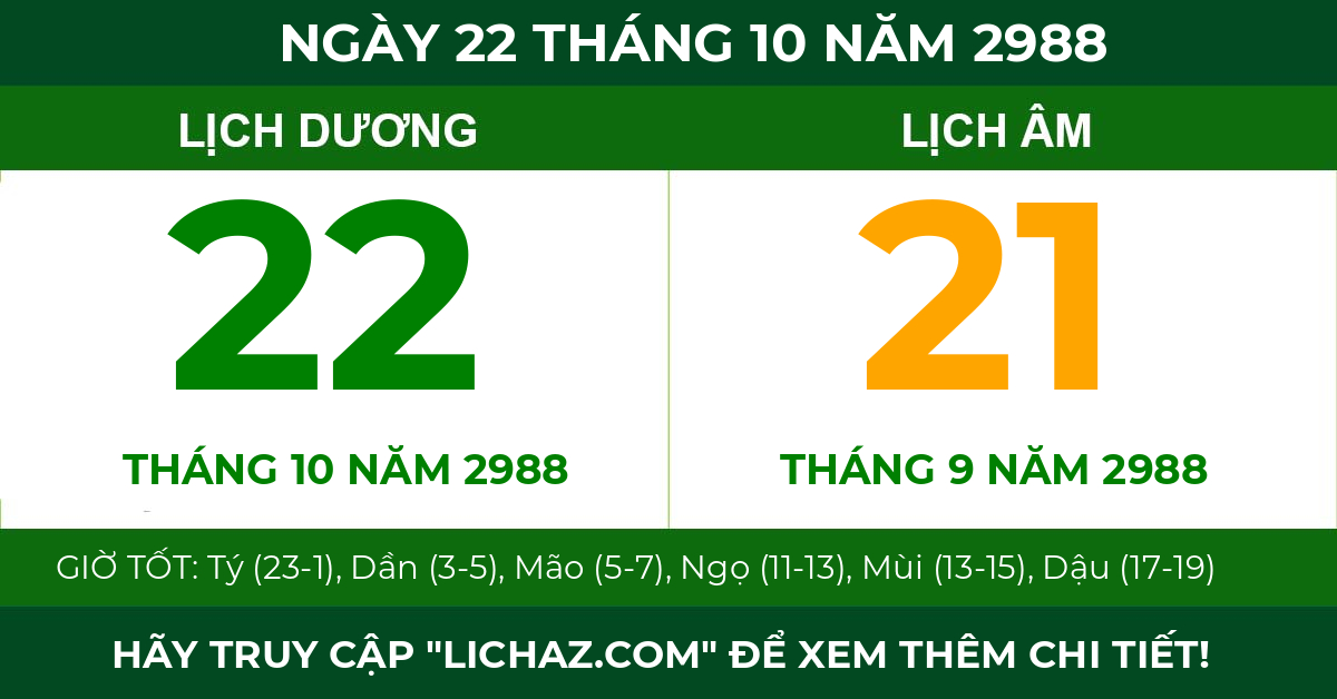 lịch âm ngày 22 tháng 10 năm 2988