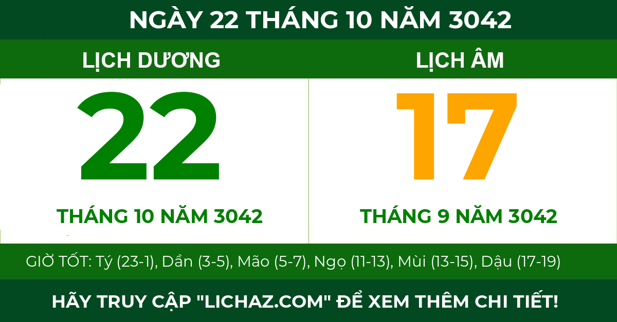 lịch âm ngày 22 tháng 10 năm 3042