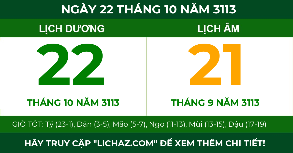 lịch âm ngày 22 tháng 10 năm 3113