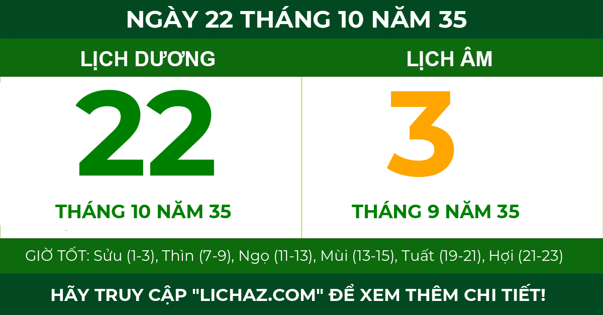lịch âm ngày 22 tháng 10 năm 35