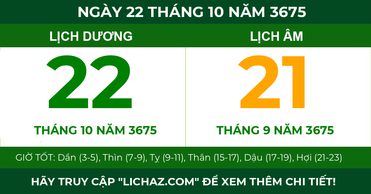 lịch âm ngày 22 tháng 10 năm 3675