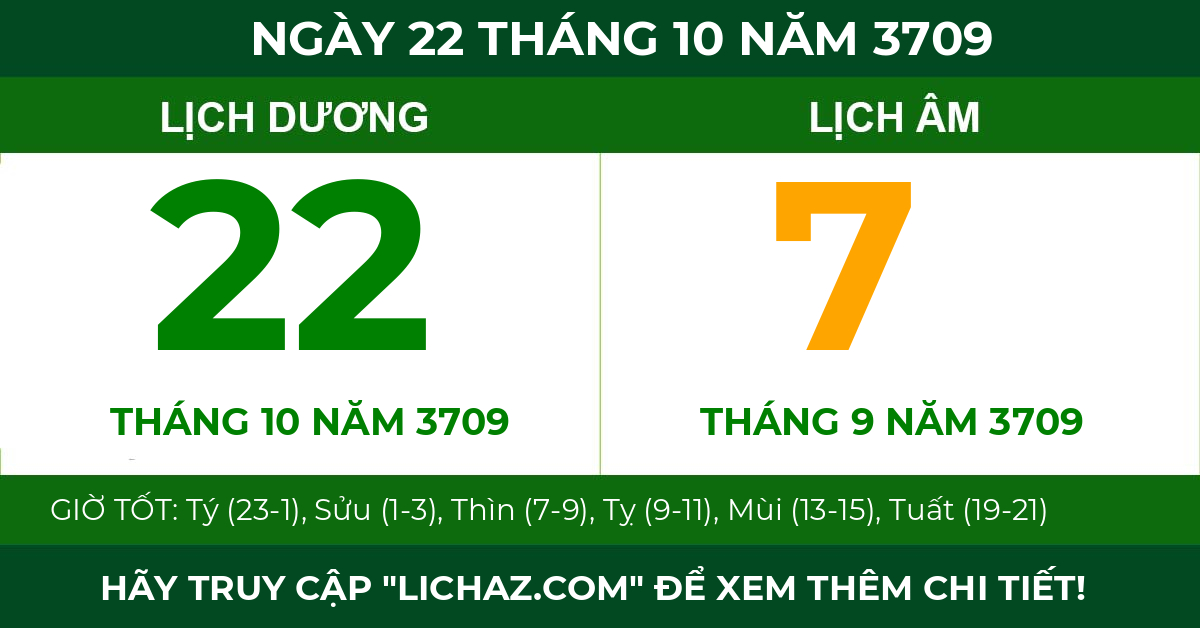 lịch âm ngày 22 tháng 10 năm 3709