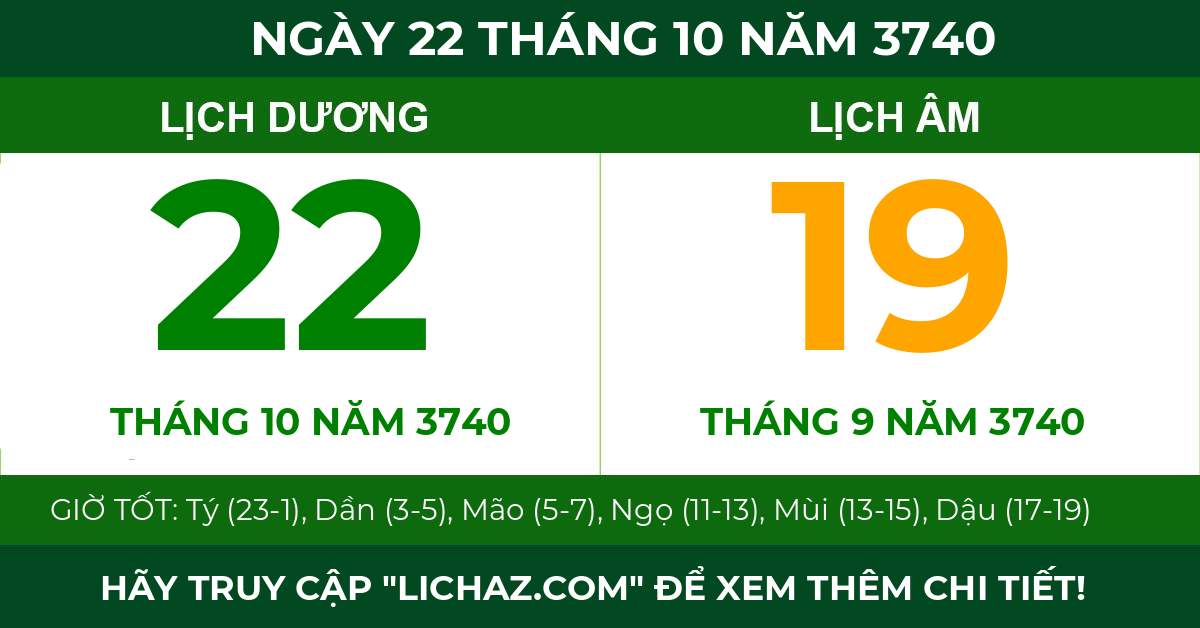 lịch âm ngày 22 tháng 10 năm 3740